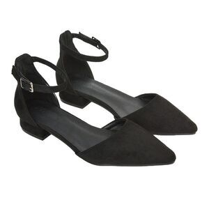 XY London Womens/Ladies Jenny Ankle Strap Low Heel Court Shoes / Jet Black